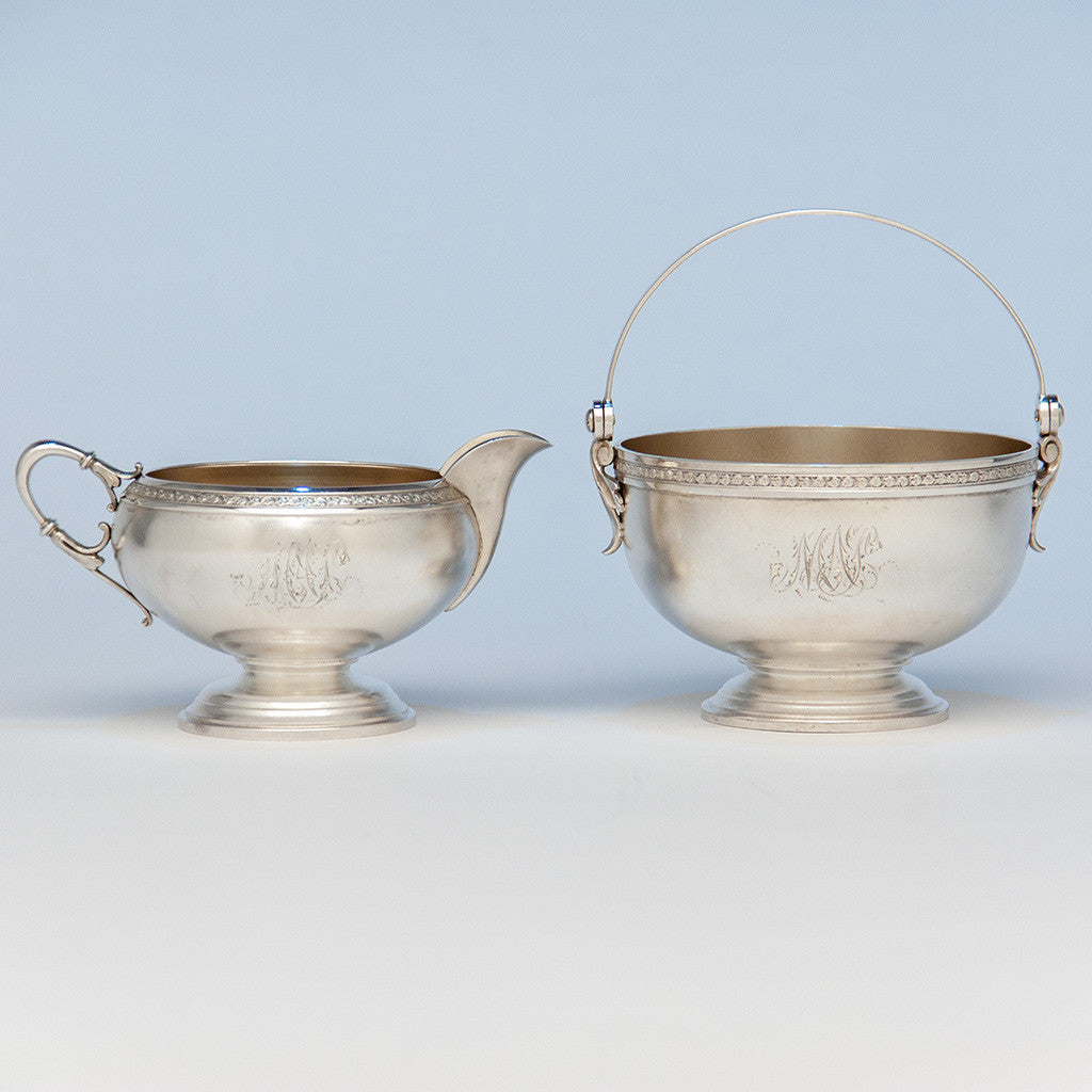 American Antique Sterling Creamer and Sugar, retailed by DH Buell, Hartford, CT, c. 1875