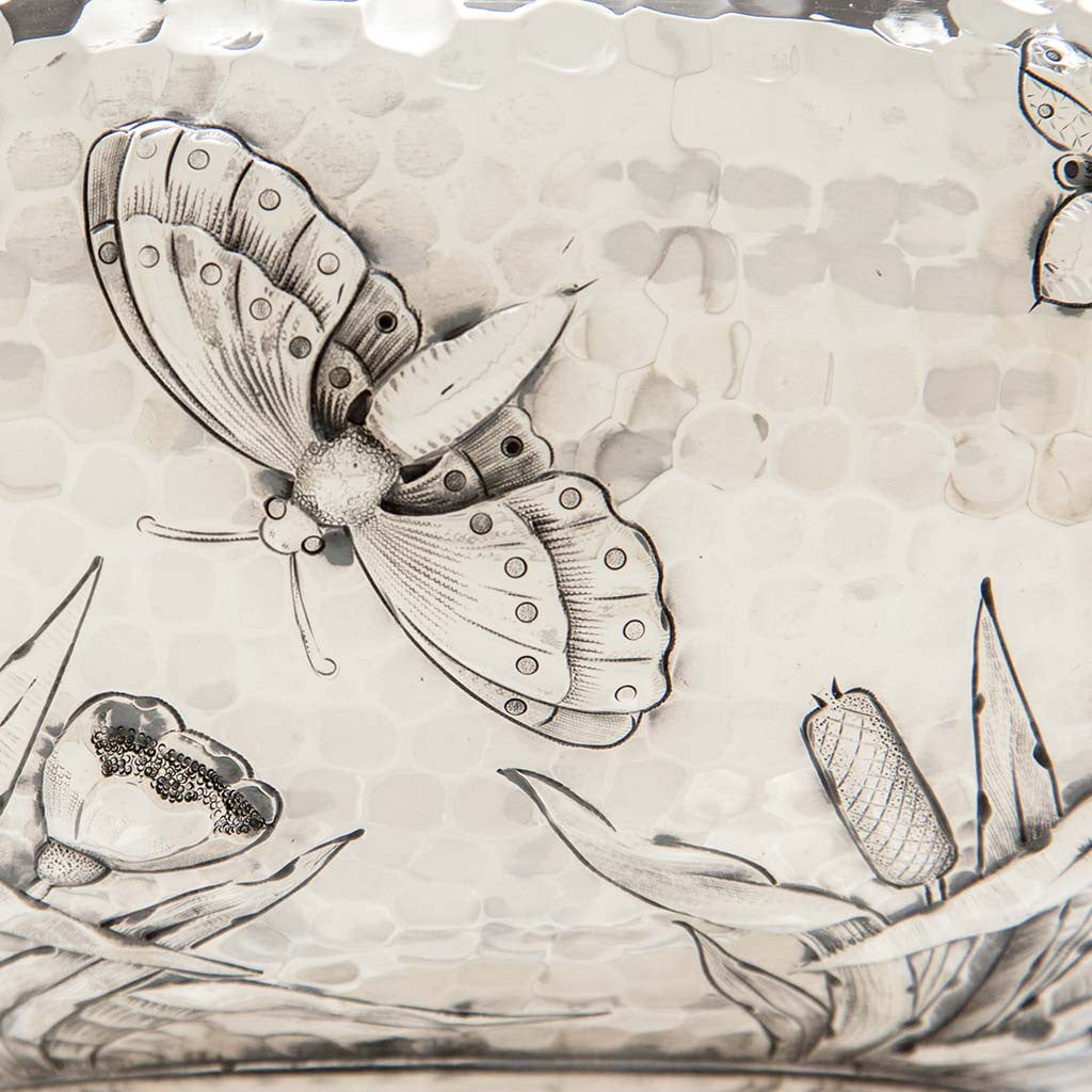 Moth on Peter L. Krider Antique Aesthetic Movement Sterling Silver Salad or Fruit Bowl, Philadelphia, PA, c. 1880&#39;s