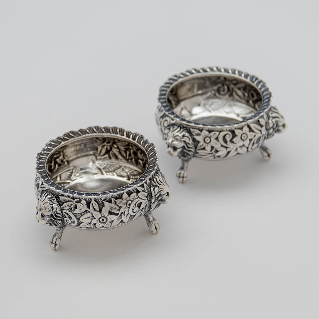 Interior of Peter Krider Sterling Repousse Pair of Salt Cellars, Philadelphia, PA, c. 1878-94