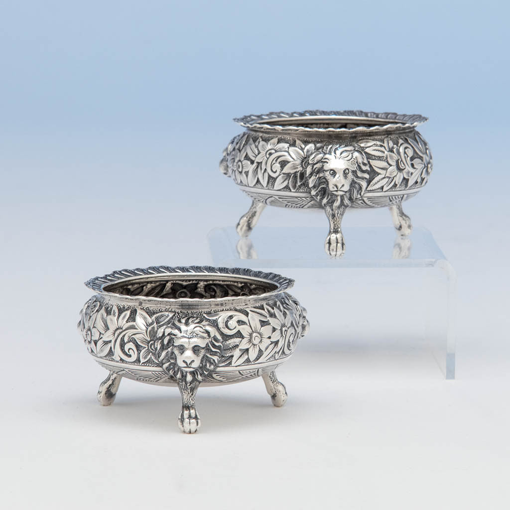 Peter Krider Sterling Repousse Pair of Salt Cellars, Philadelphia, PA, c. 1878-94
