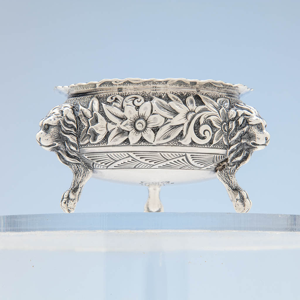 Side of Peter Krider Sterling Repousse Pair of Salt Cellars, Philadelphia, PA, c. 1878-94