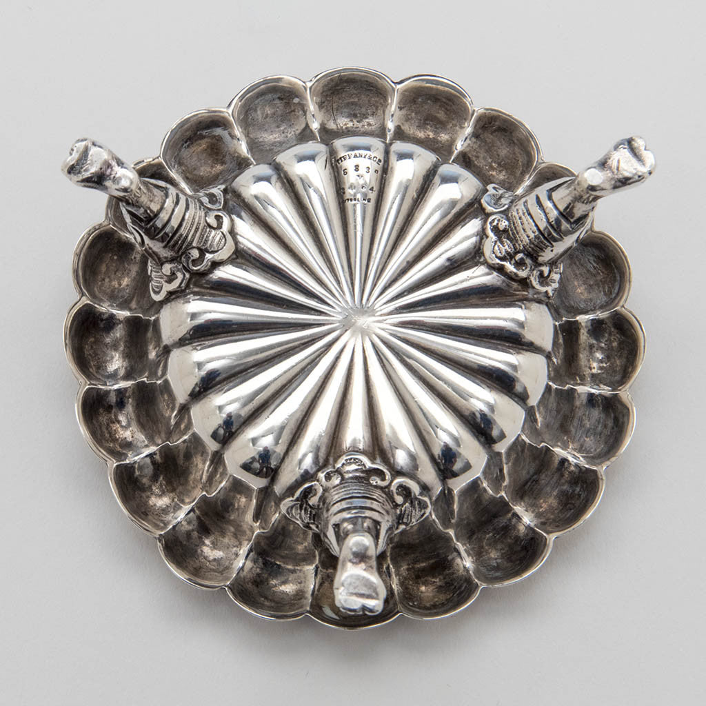 Underside of Tiffany &amp; Co Set of 4 Antique Sterling Silver Master Salts, NYC, c. 1882