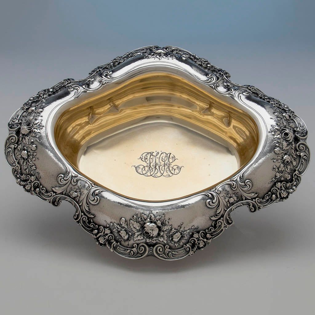 Monogram on Gorham Antique Sterling Silver &#39;Special Order&#39; Garniture Suite, Providence, RI, 1900