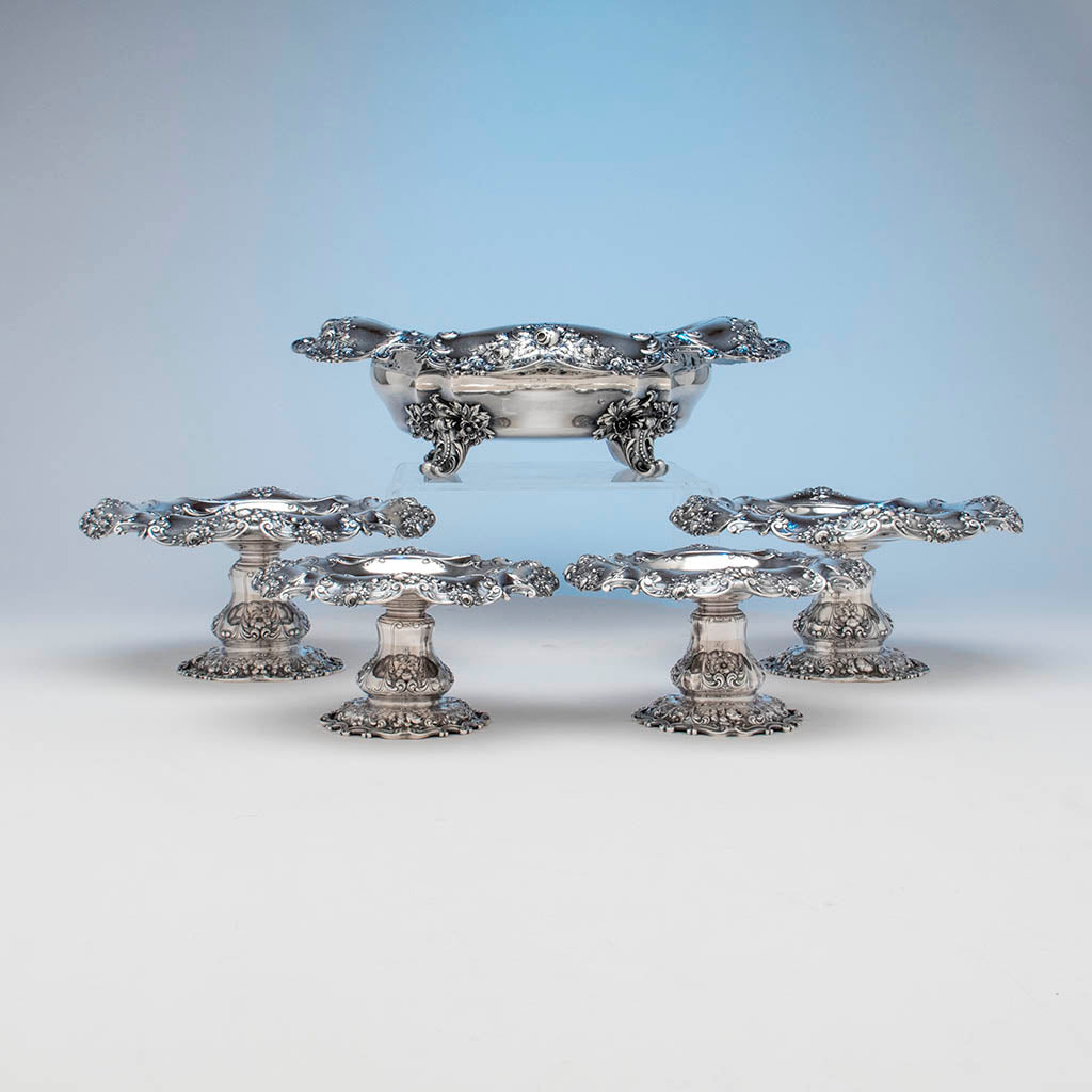 Side view of Gorham Antique Sterling Silver &#39;Special Order&#39; Garniture Suite, Providence, RI, 1900