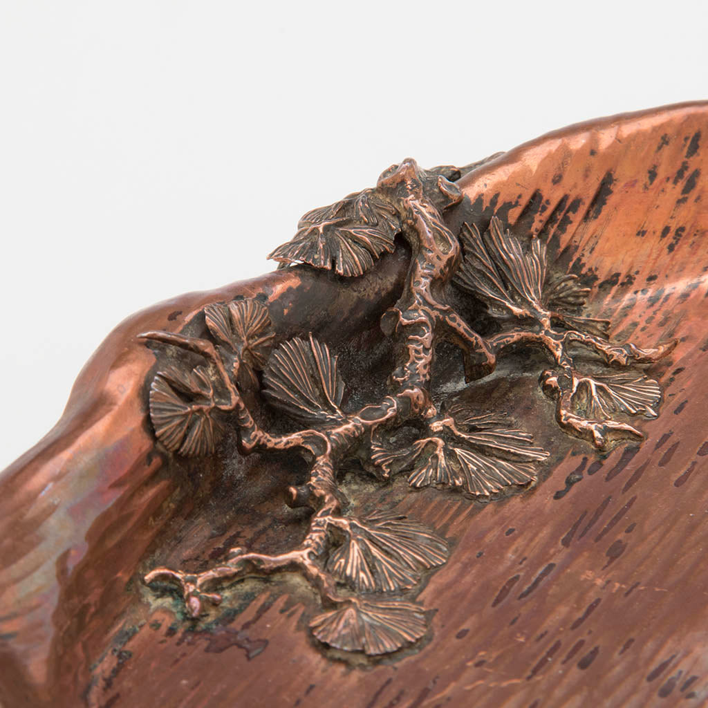 Pine branch on Gorham Antique Silver and Copper Japonesque Tray, Providence, RI, 1882