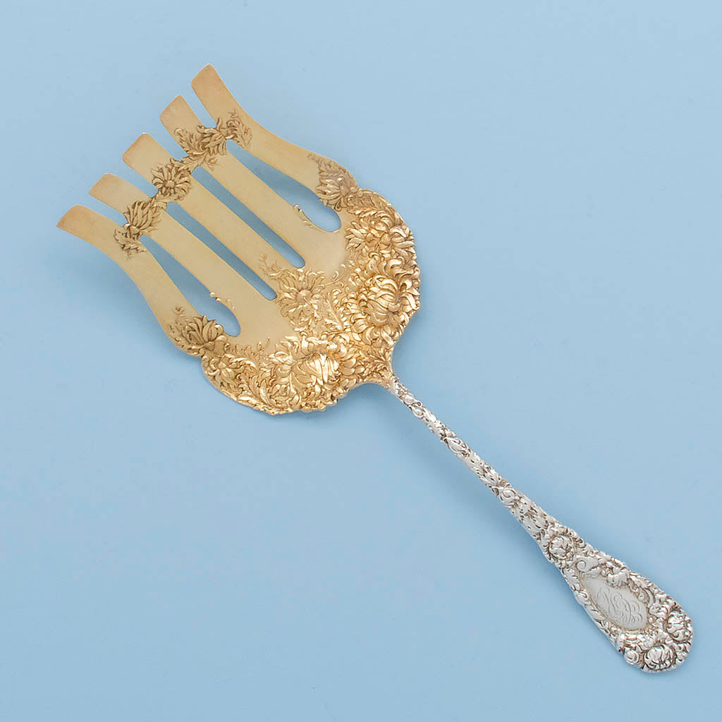 Durgin &#39;Chrysanthemum Antique Sterling Silver Asparagus Server, Concord, NH, c. 1890&#39;s