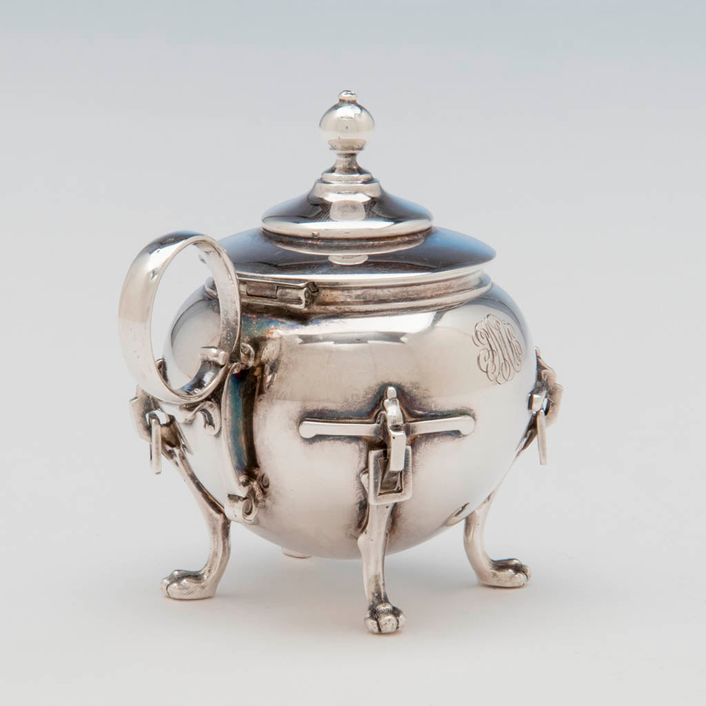 Detail of John Wendt (attr) Antique Sterling Silver Mustard Pot, NYC, c. 1870