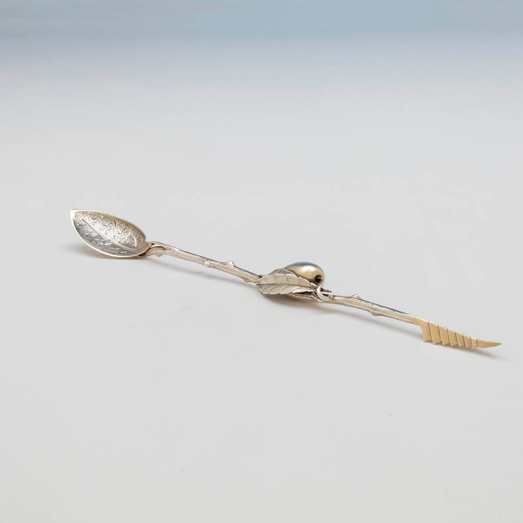Gorham Sterling Silver Aesthetic Movement Naturalistic Olive Spoon and Spear, c. 1880&#39;s