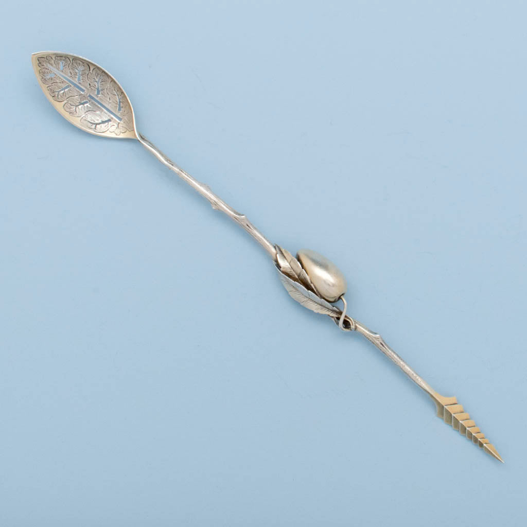 Gorham Sterling Silver Aesthetic Movement Naturalistic Olive Spoon and Spear, c. 1880's