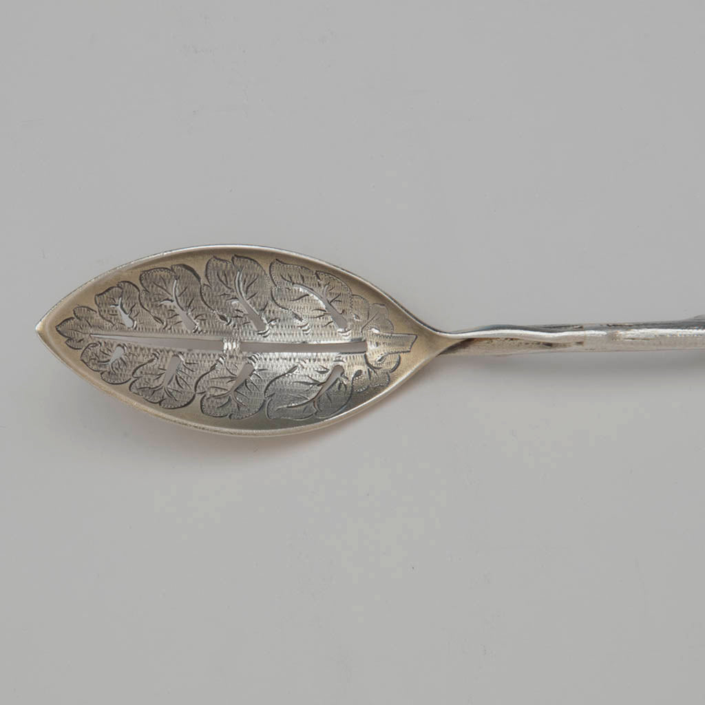 Bowl to Gorham Sterling Silver Aesthetic Movement Naturalistic Olive Spoon and Spear, c. 1880&#39;s