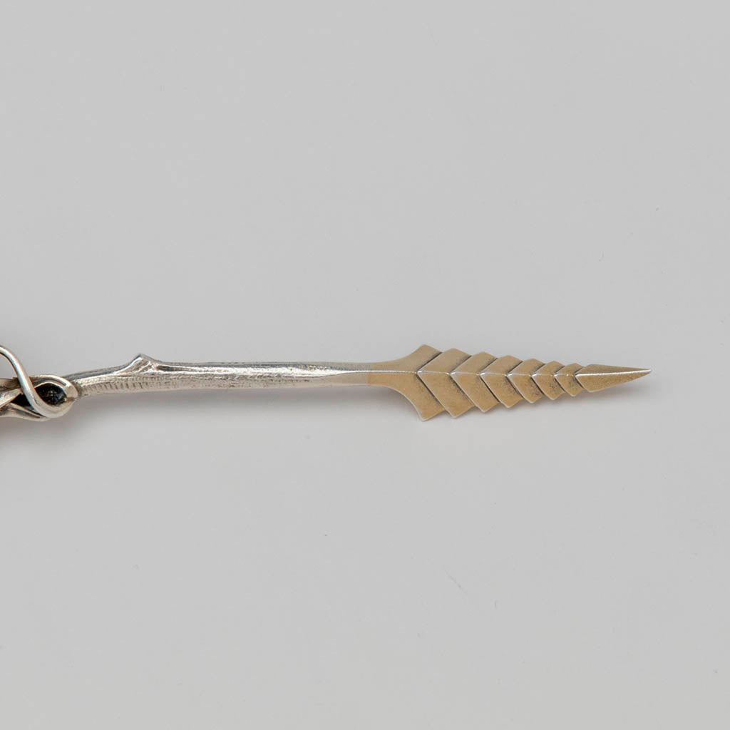 Spear end of Gorham Sterling Silver Aesthetic Movement Naturalistic Olive Spoon and Spear, c. 1880&#39;s