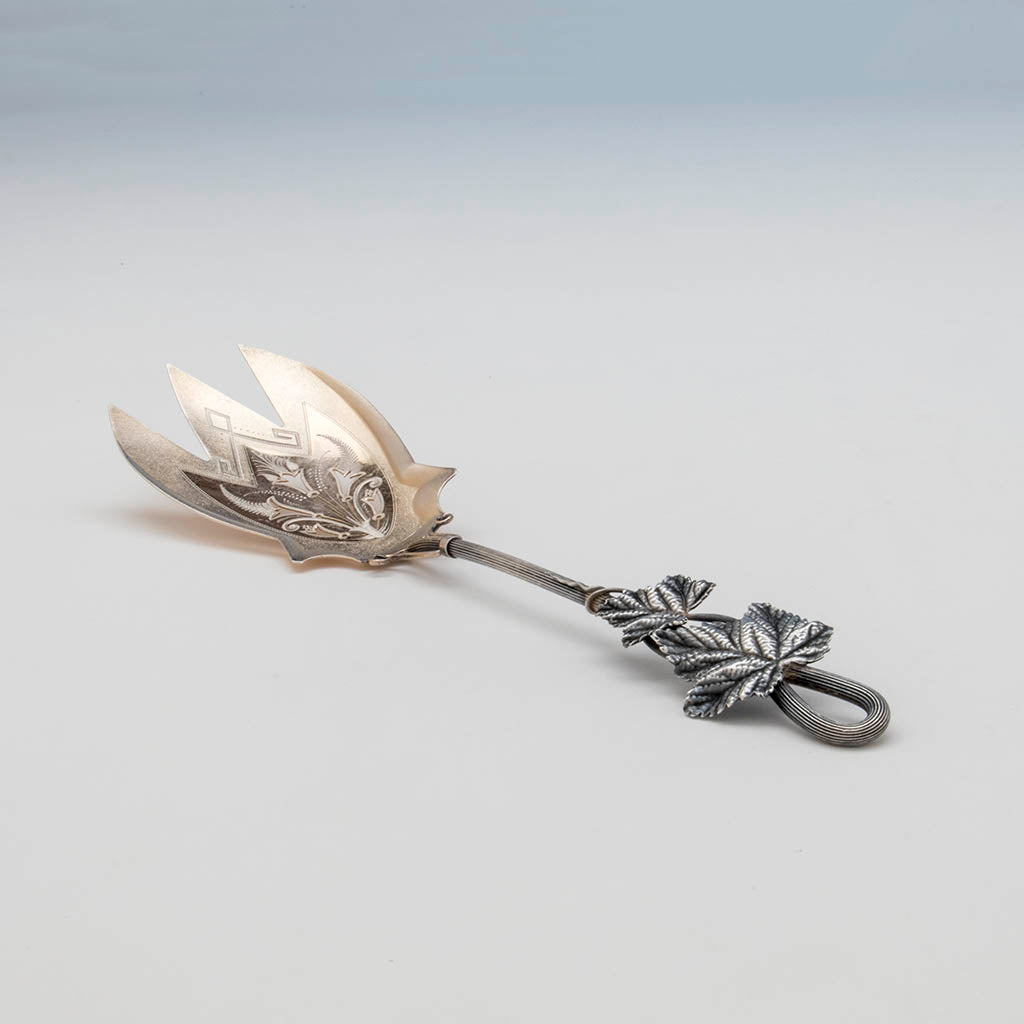 Wood and Hughes Antique Sterling Silver Aesthetic Serving Fork, NYC, c. 1870's