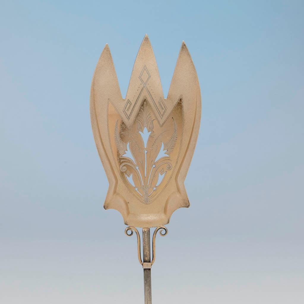 Blade to Wood and Hughes Antique Sterling Silver Aesthetic Serving Fork, NYC, c. 1870&#39;s