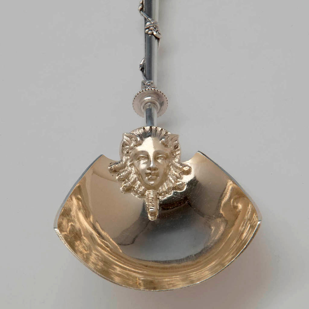 Bowl on Gorham Antique Coin Silver Figural Serving Scoop, Providence, RI, c. 1867