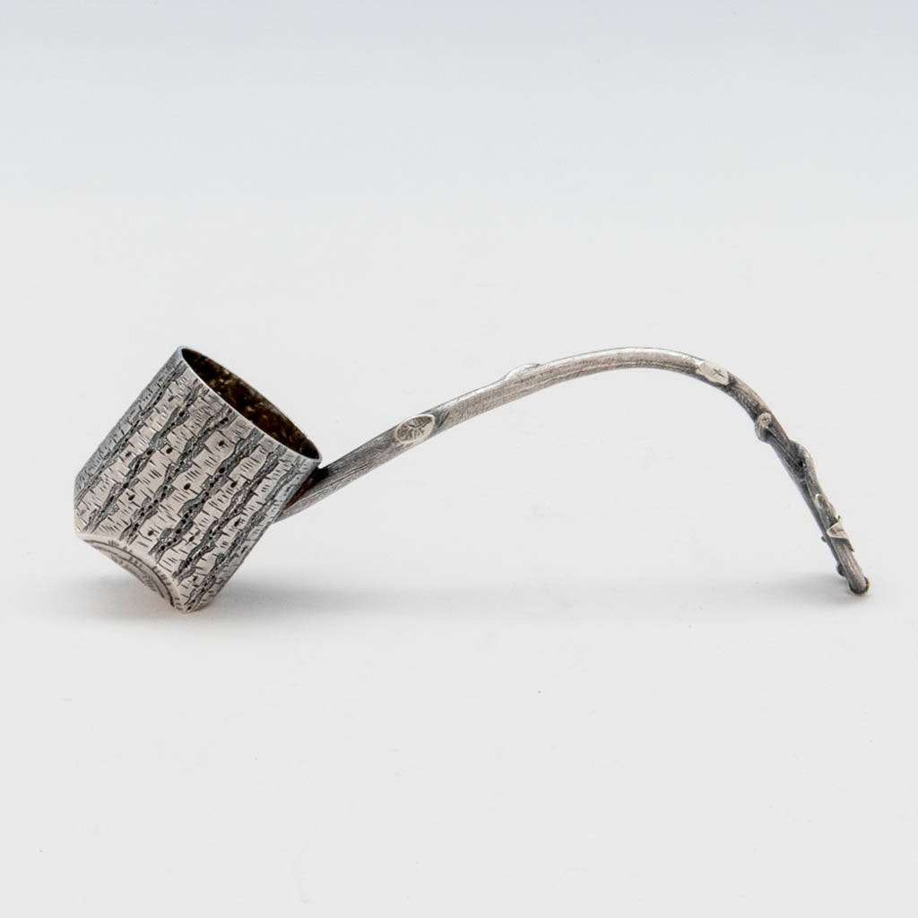 Side view of Towle Antique Sterling Silver Trompe l&#39;oeil Cream Ladle, Newburyport, MA, c. 1880&#39;s