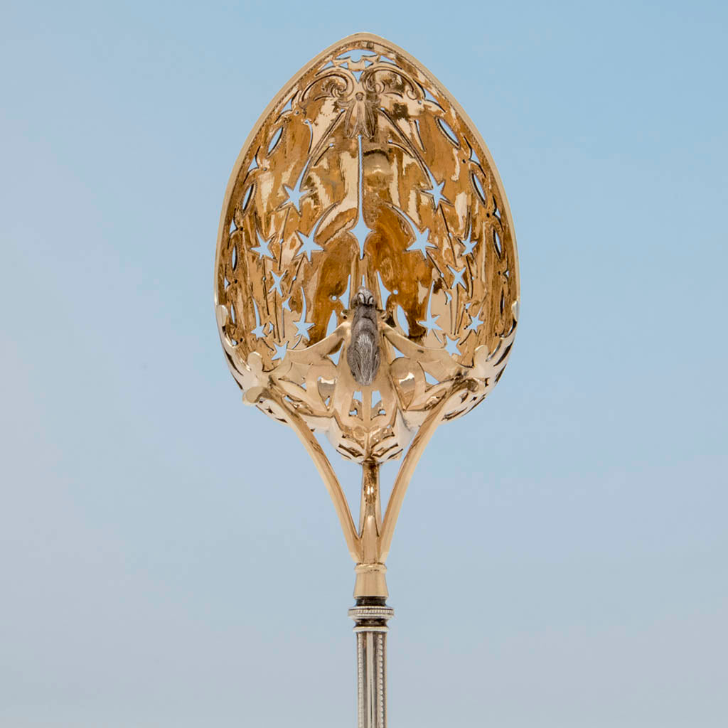 Pierced bowl of George Sharp Antique Sterling Silver Nut Set, Philadelphia, PA, late 1860&#39;s