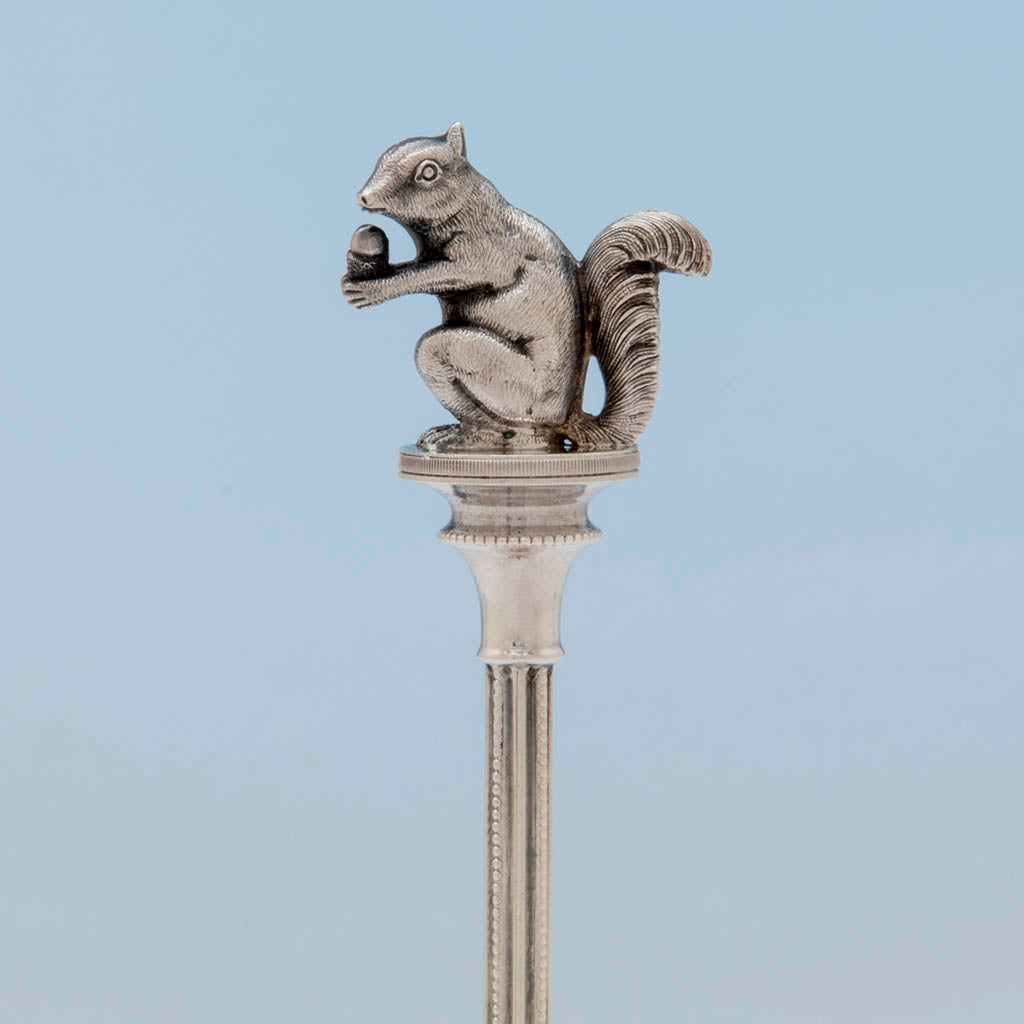 Squirrel on George Sharp Antique Sterling Silver Nut Set, Philadelphia, PA, late 1860&#39;s