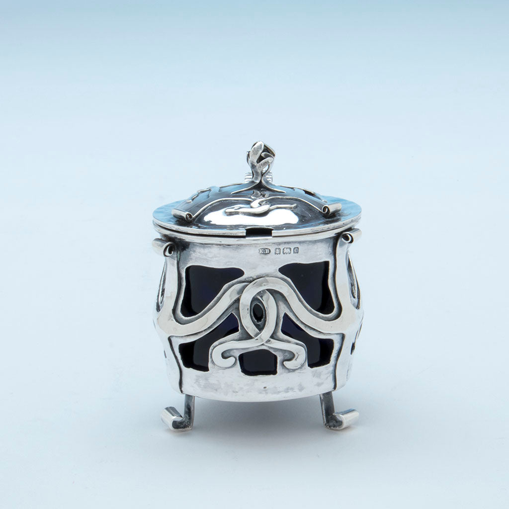 Marks on E. Baker and Son Art Nouveau Sterling Silver Mustard Pot, Birmingham, England, 1902/03