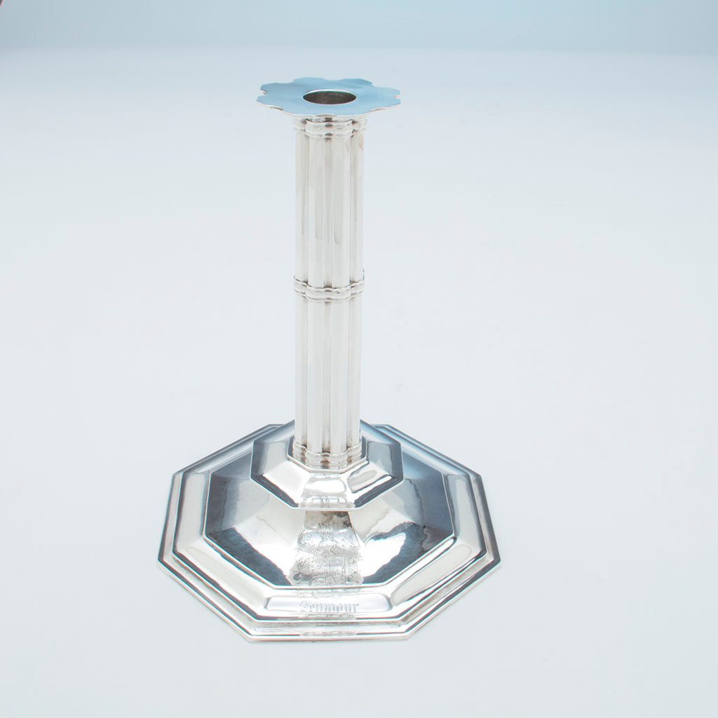 Single example of Pair of John Hunt Massive Arts and Crafts Sterling Candlesticks, Boston, 1906, 1936