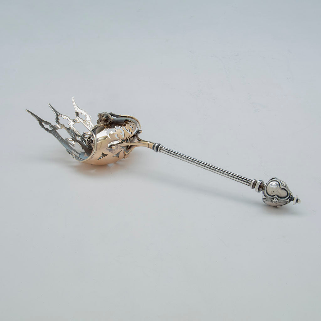 George Sharp 'Gothic' Antique Sterling Hooded Asparagus Server, Philadelphia, PA, c. lte 1860s