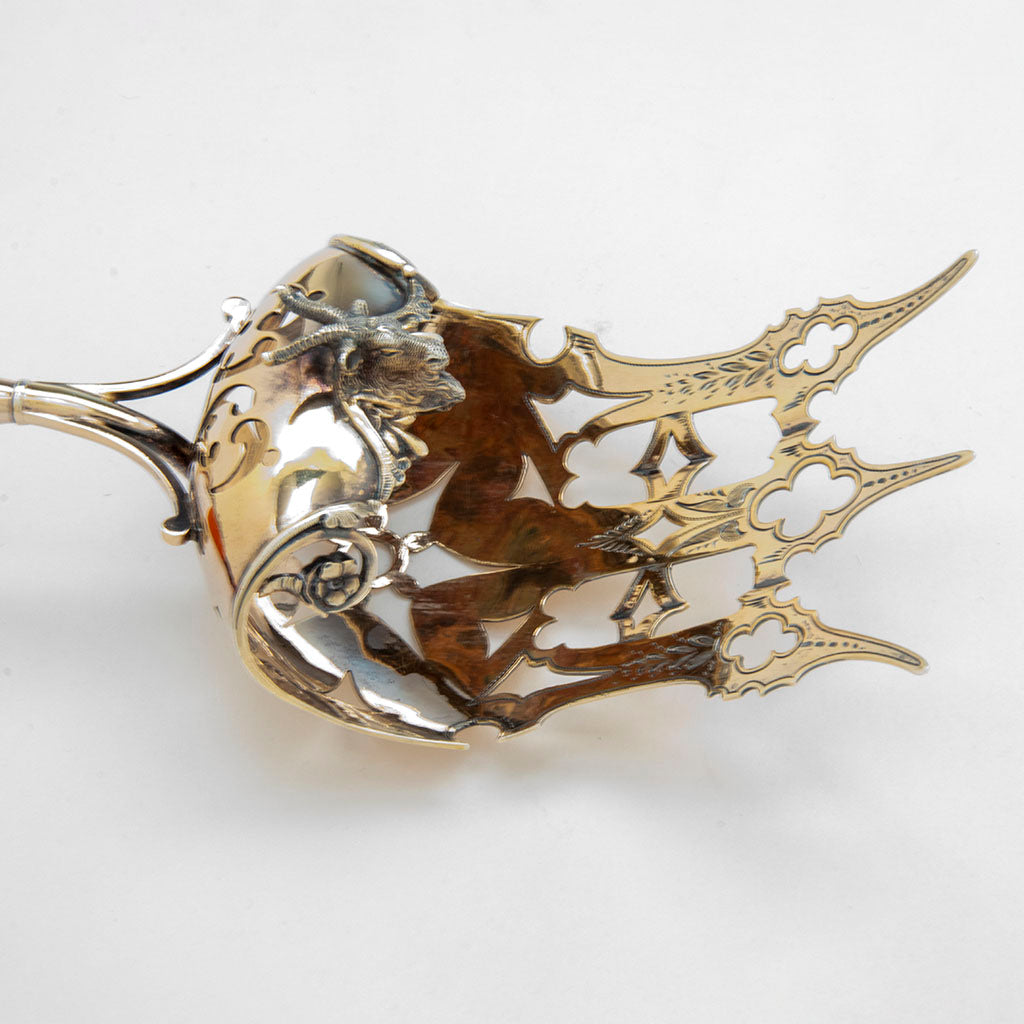 Engraving on George Sharp &#39;Gothic&#39; Antique Sterling Hooded Asparagus Server, Philadelphia, PA, c. lte 1860s