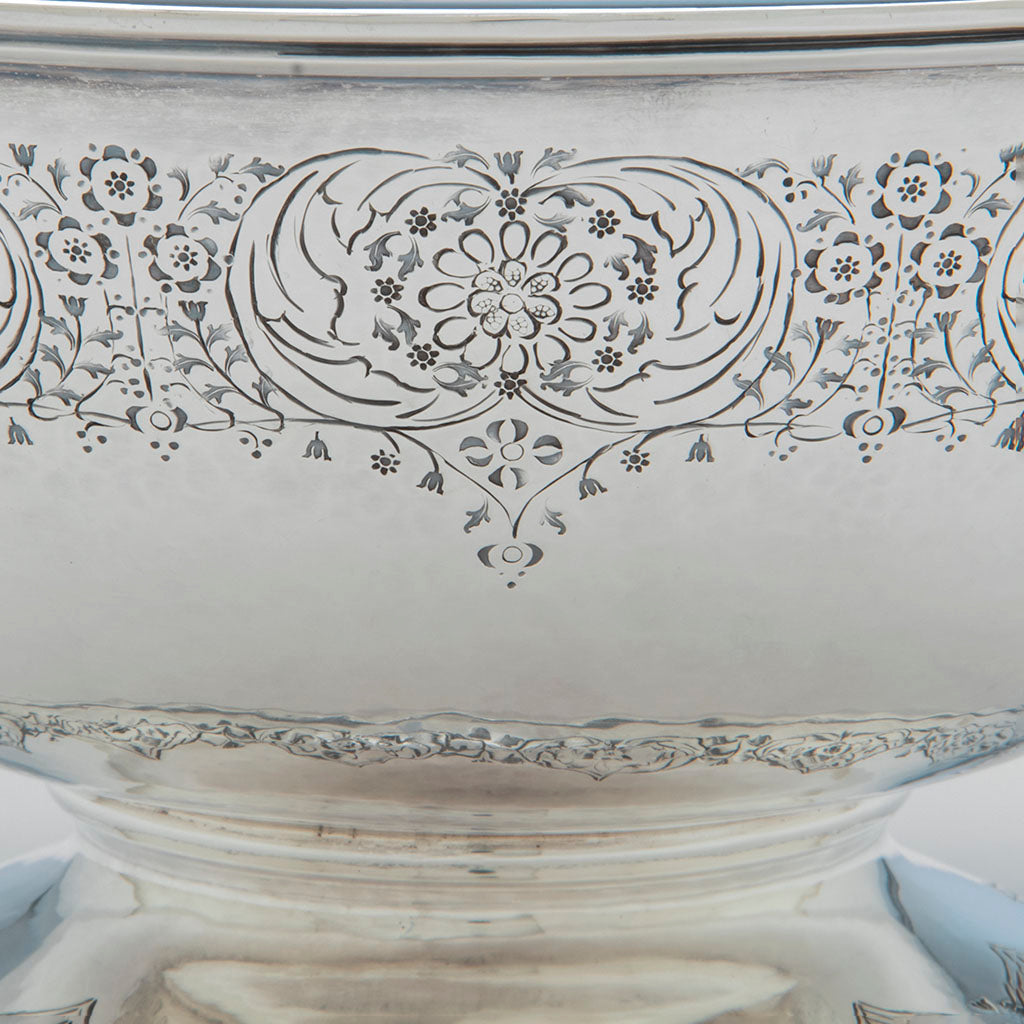 Bowl detail of Karl Leinonen/ Mary Knight Sterling Fruit or Punch Bowl with Undertray, Boston, c. 1907