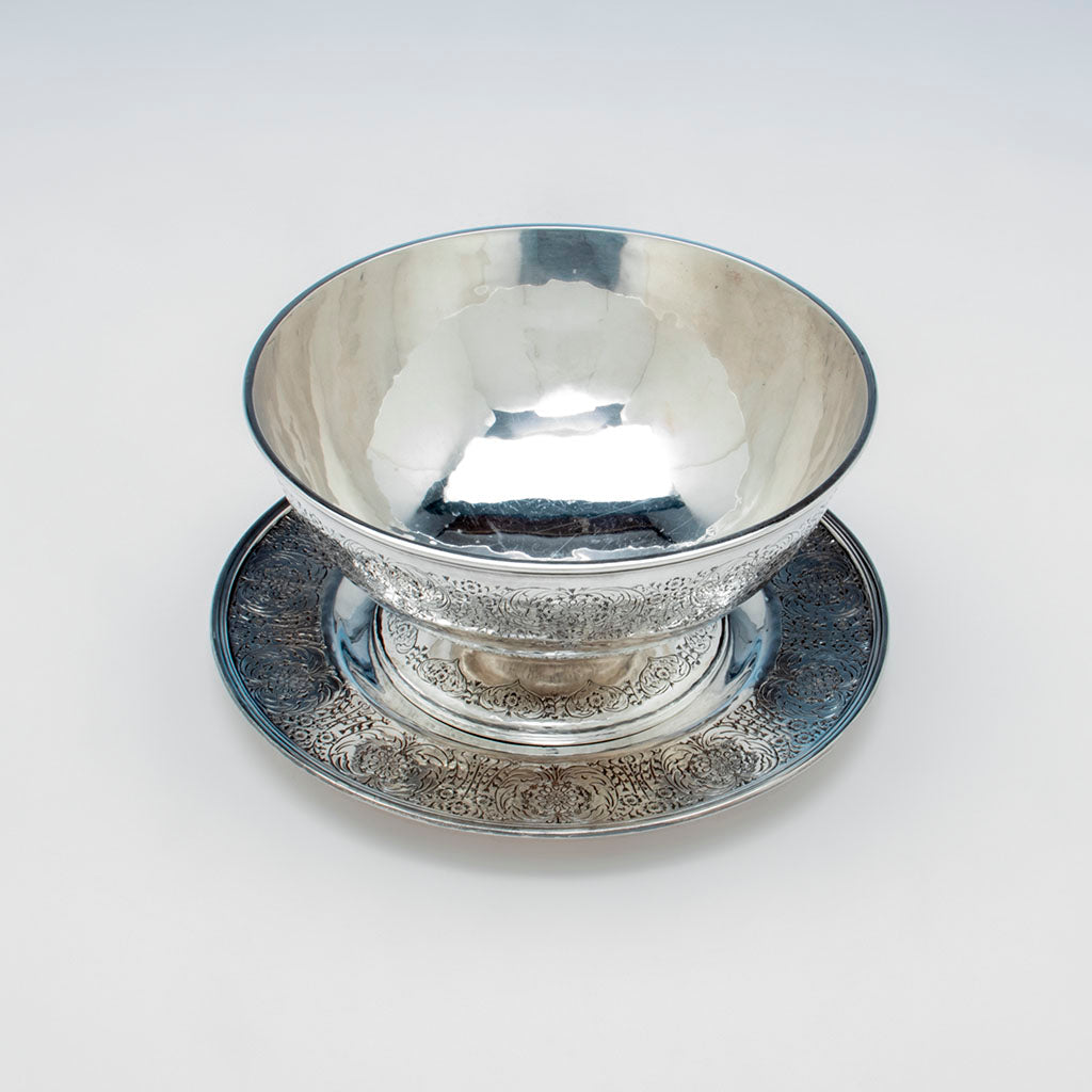 Bowl interior of Karl Leinonen/ Mary Knight Sterling Fruit or Punch Bowl with Undertray, Boston, c. 1907