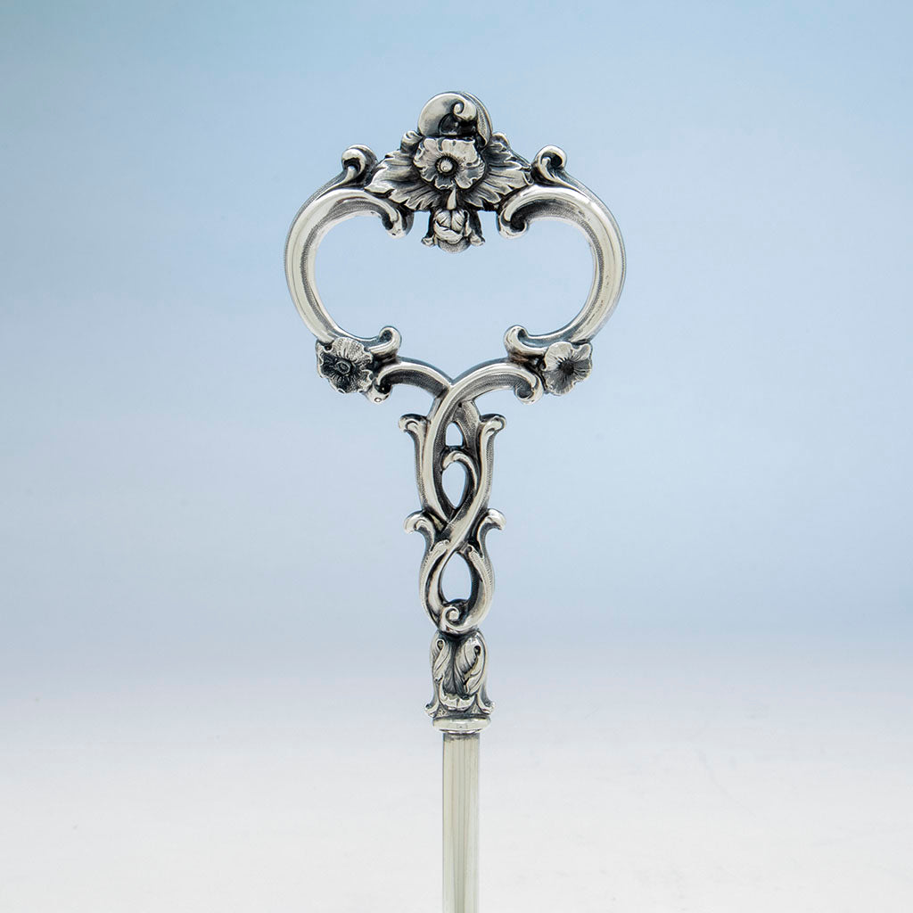 Handle detail of Vincent Laforme (attr.) Jones, Ball &amp; Poor Coin Silver Cruet Set, Boston, MA, 1848-51