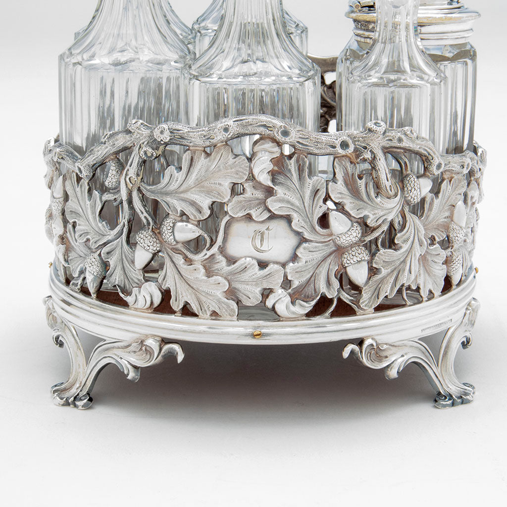 Monogram on Vincent Laforme (attr.) Jones, Ball &amp; Poor Coin Silver Cruet Set, Boston, MA, 1848-51