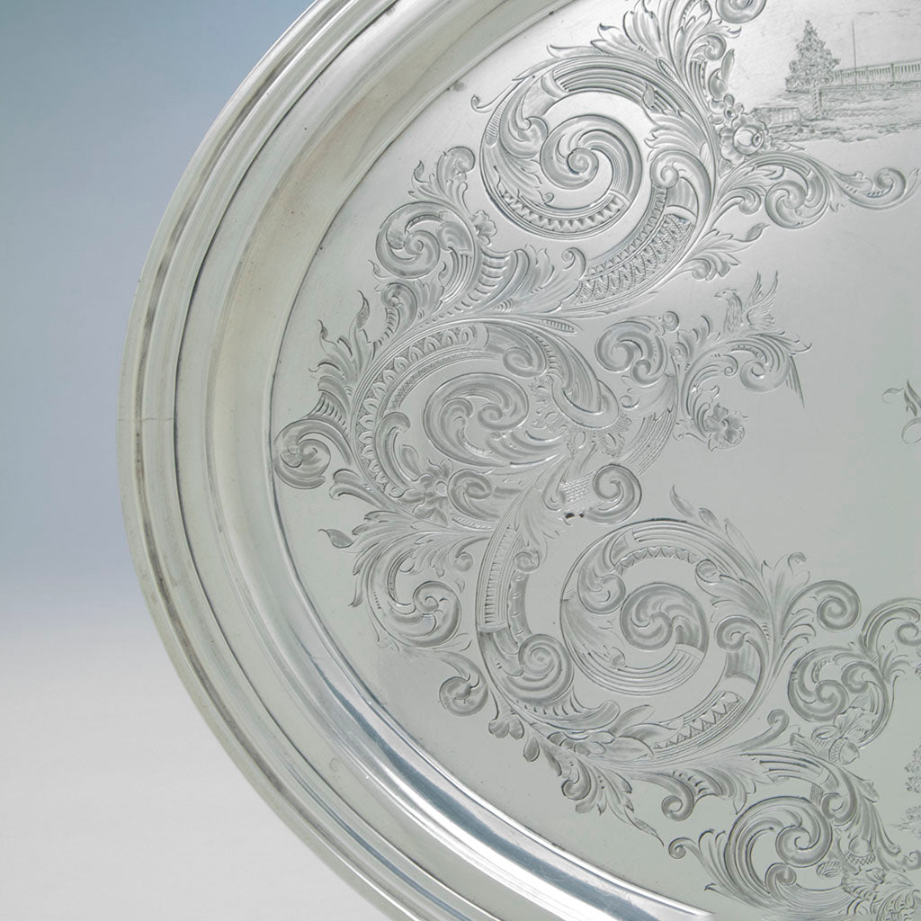 Engraving on Newell Harding (attr) Coin Silver Presentation Set retailed by Bailey, Kettell &amp; Chapman, Boston, 1857