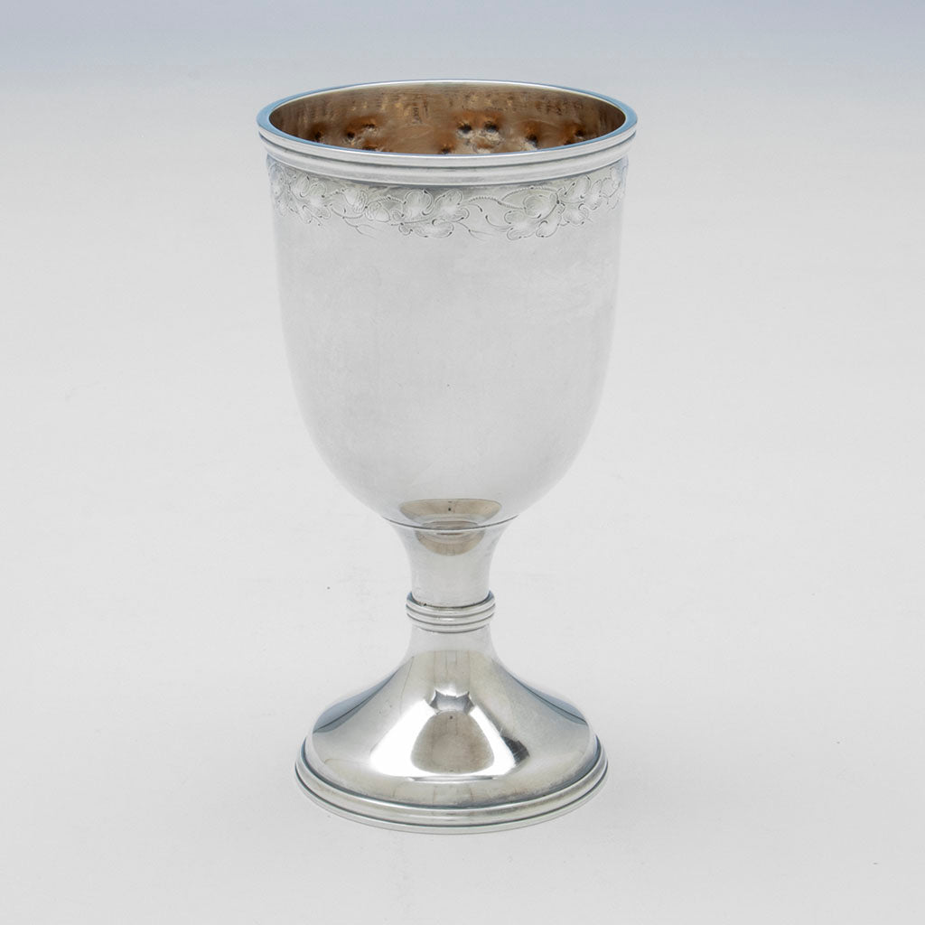 Goblet detail of Newell Harding (attr) Coin Silver Presentation Set retailed by Bailey, Kettell &amp; Chapman, Boston, 1857