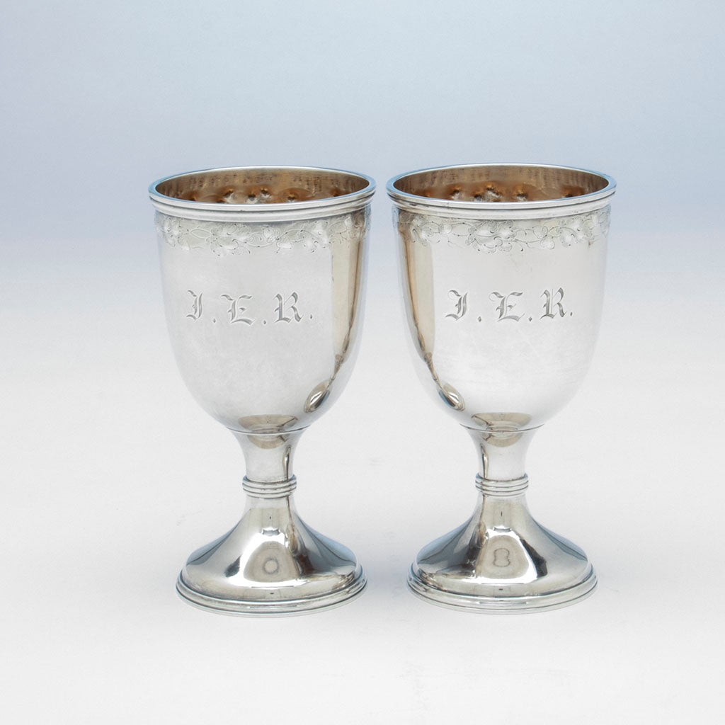Goblets to Newell Harding (attr) Coin Silver Presentation Set retailed by Bailey, Kettell &amp; Chapman, Boston, 1857