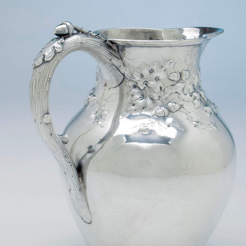 Pitcher handle of Newell Harding (attr) Coin Silver Presentation Set retailed by Bailey, Kettell &amp; Chapman, Boston, 1857
