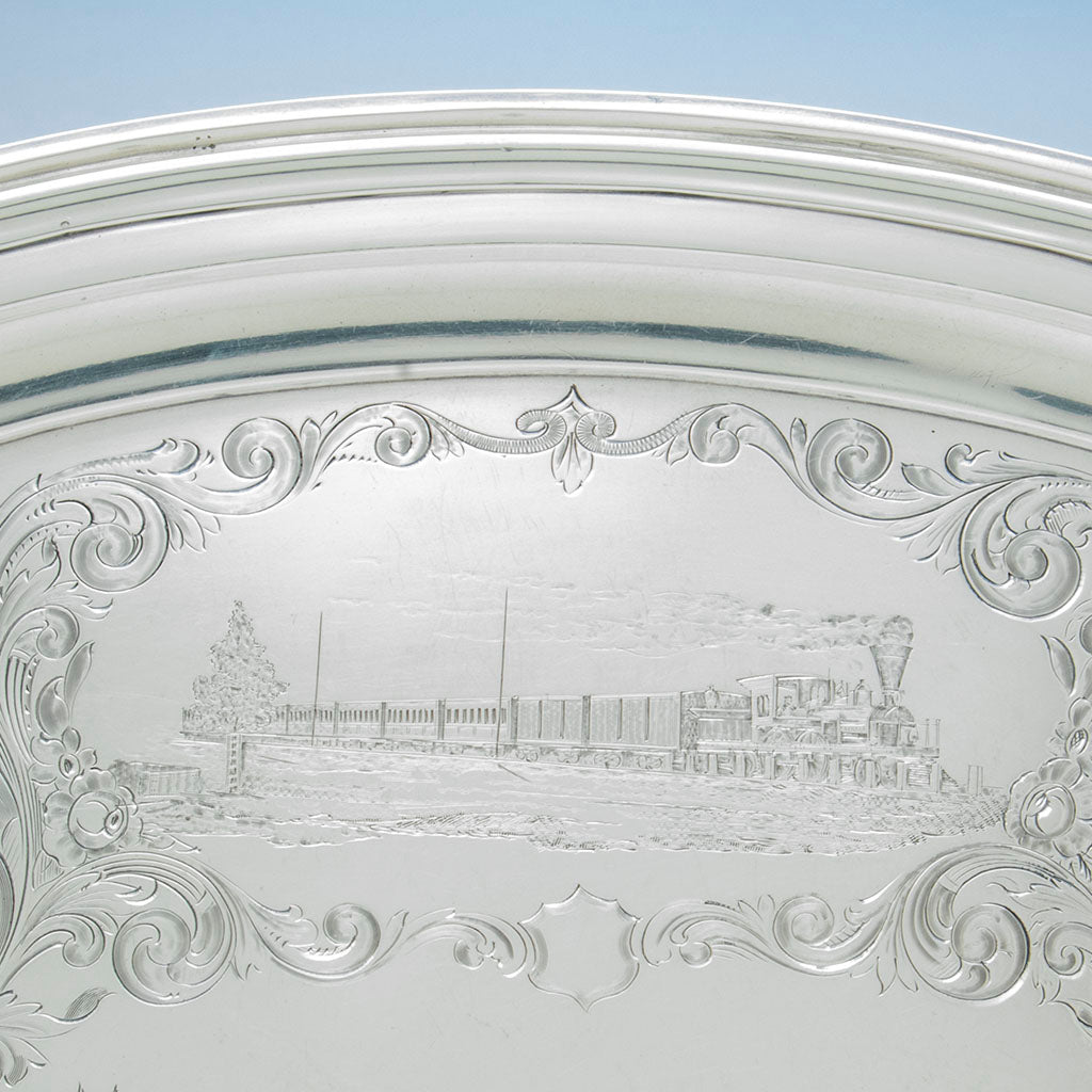 Train on Newell Harding (attr) Coin Silver Presentation Set retailed by Bailey, Kettell &amp; Chapman, Boston, 1857