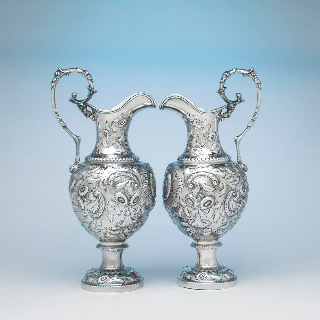 Side views of JE Caldwell(ret.) Pair of Coin Silver Presentation Ewers, Philadelphia, PA, c. 1851