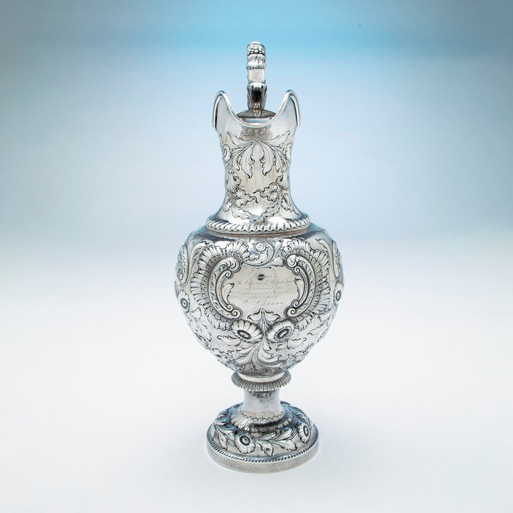 J. E. Caldwell (retailer) Pair of Coin Silver Presentation Ewers, Philadelphia, PA, c. 1851