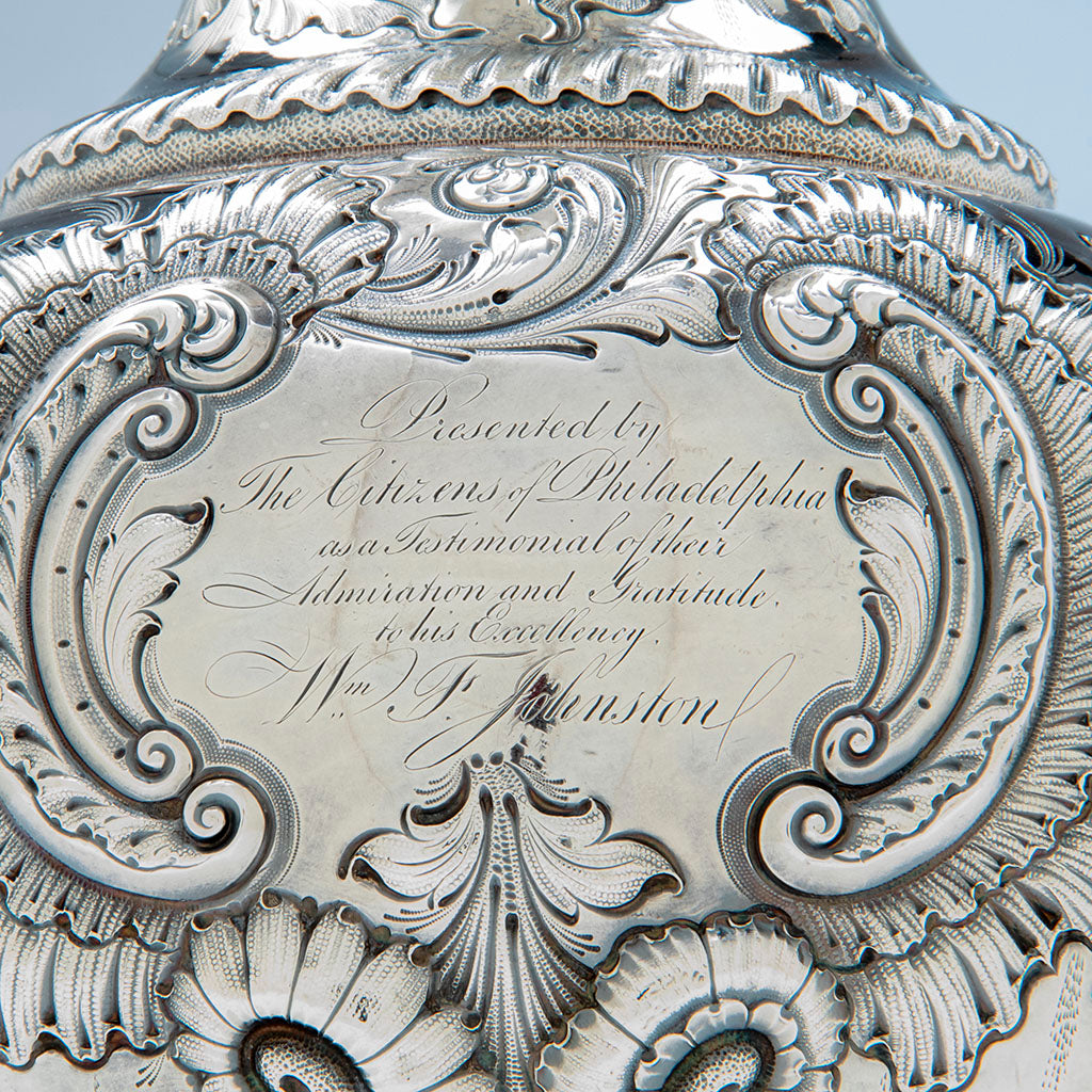 J. E. Caldwell (retailer) Pair of Coin Silver Presentation Ewers, Philadelphia, PA, c. 1851