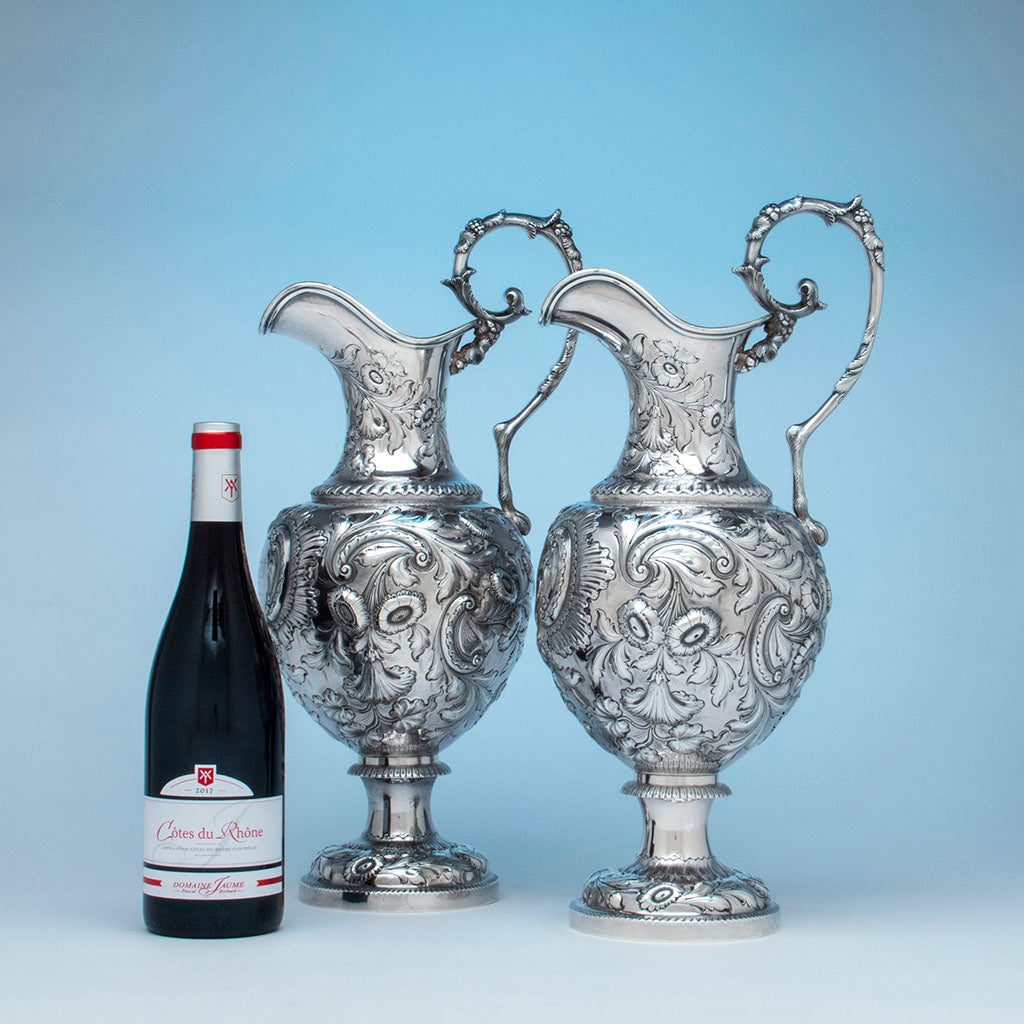 JE Caldwell(ret.) Pair of Coin Silver Presentation Ewers, Philadelphia, PA, c. 1851