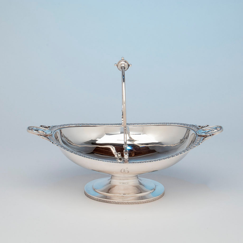 Side view of Wood and Hughes Antique Coin Silver &#39;Medallion&#39; Basket, NYC, NY, c. 1870