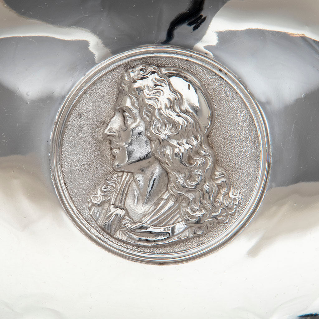 Center bowl medallion of Wood and Hughes Antique Coin Silver &#39;Medallion&#39; Basket, NYC, NY, c. 1870