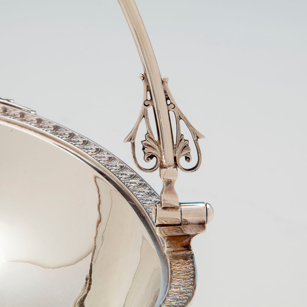 Handle detail of Wood and Hughes Antique Coin Silver &#39;Medallion&#39; Basket, NYC, NY, c. 1870