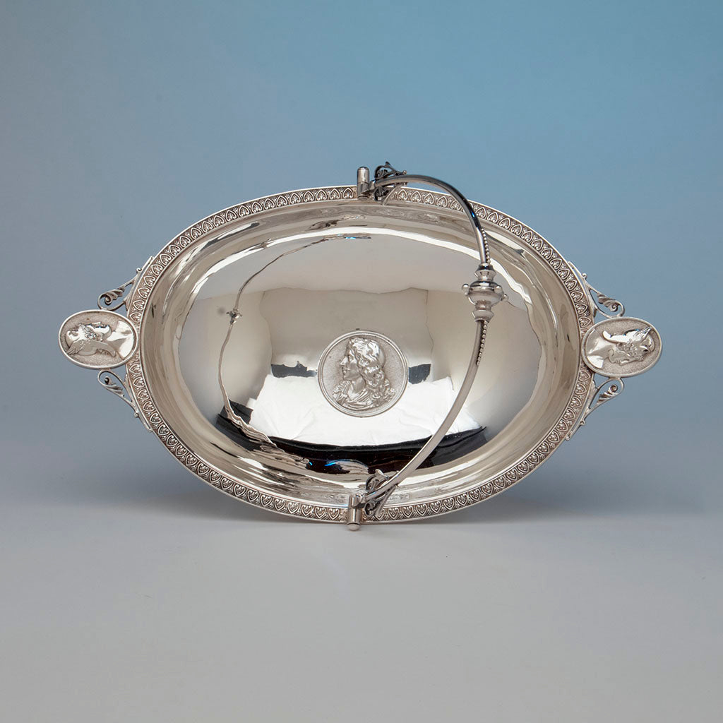 Wood and Hughes Antique Coin Silver &#39;Medallion&#39; Basket, NYC, NY, c. 1865-1870