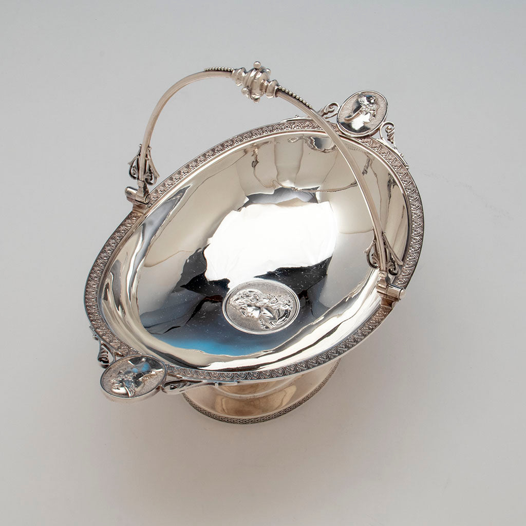 Top view of Wood and Hughes Antique Coin Silver &#39;Medallion&#39; Basket, NYC, NY, c. 1870