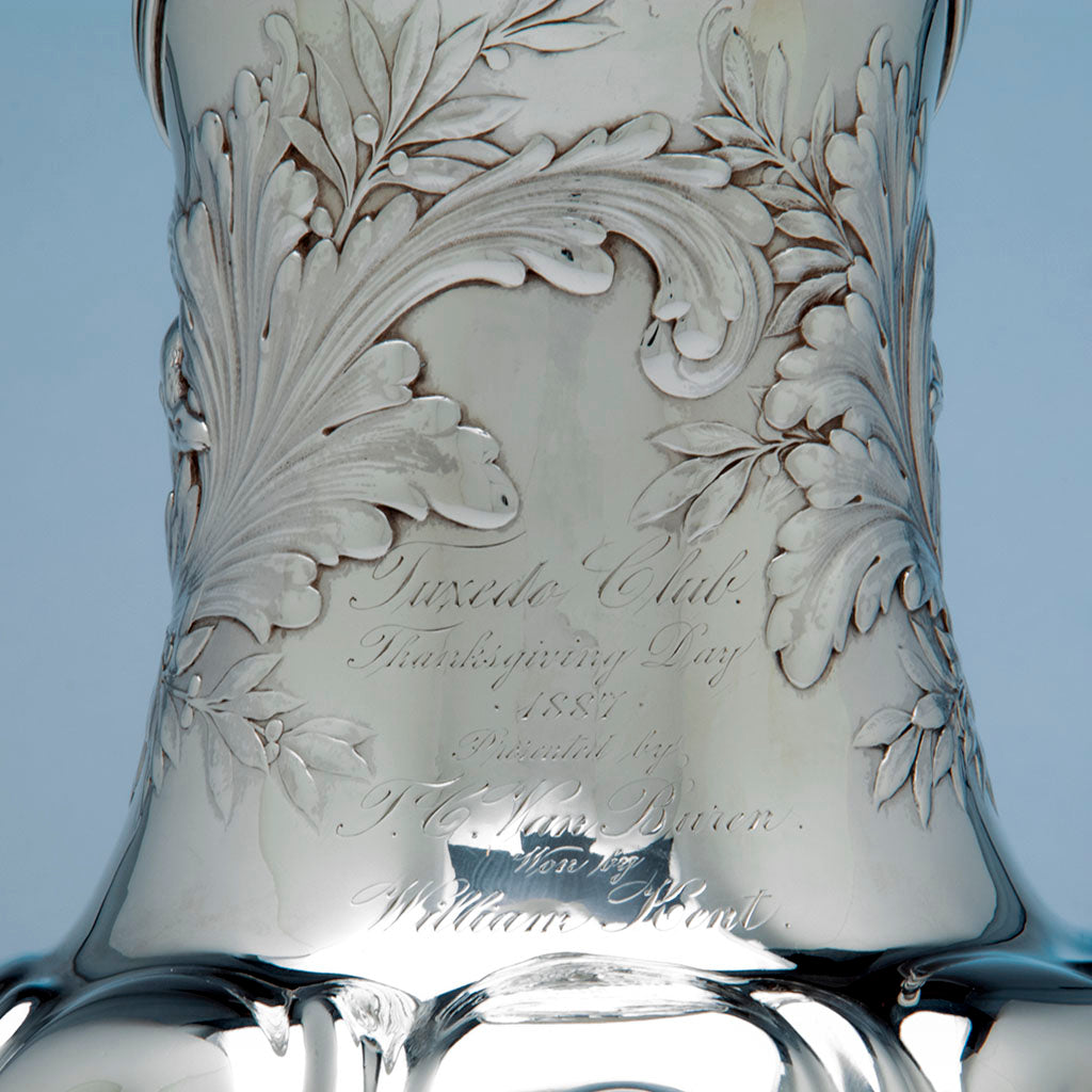 Presentation on Whiting Antique Sterling Silver Tuxedo Park Trophy Pitcher, NYC, NY, 1887