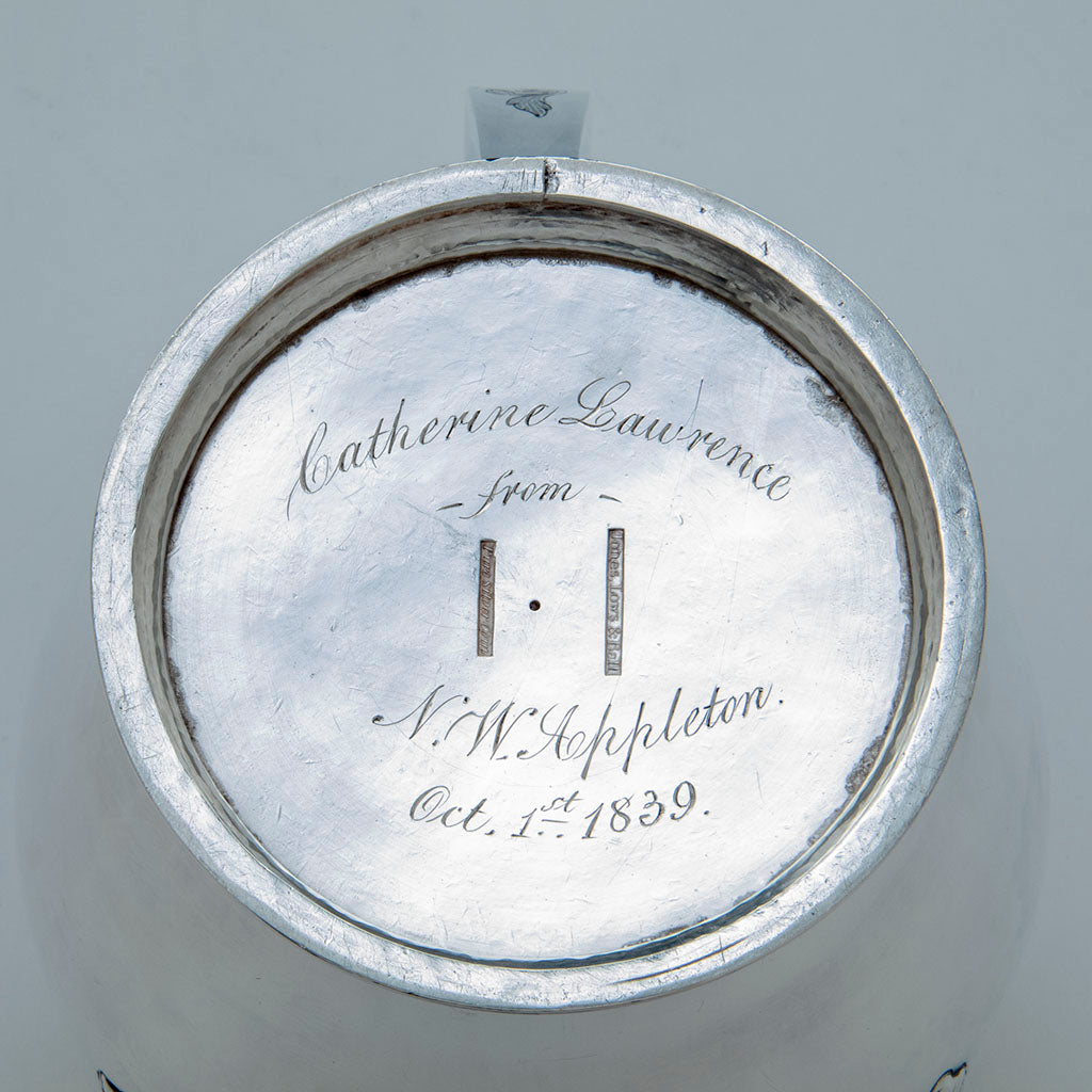 Underside of Obadiah Rich (attr.) Coin Silver Lidded Jug retailed by Jones, Lows &amp; Poor, Boston, 1839