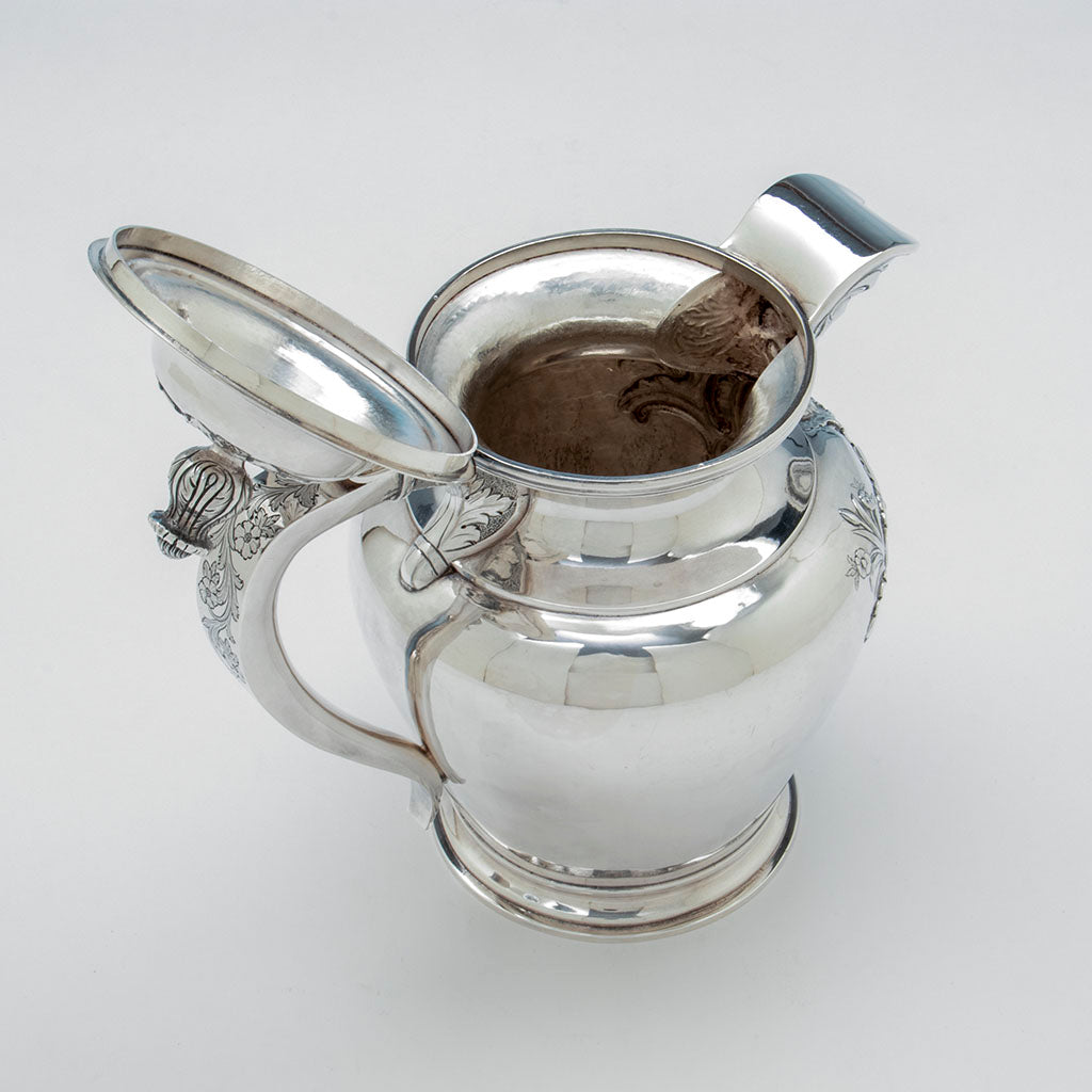 Open Obadiah Rich (attr.) Coin Silver Lidded Jug retailed by Jones, Lows &amp; Poor, Boston, 1839