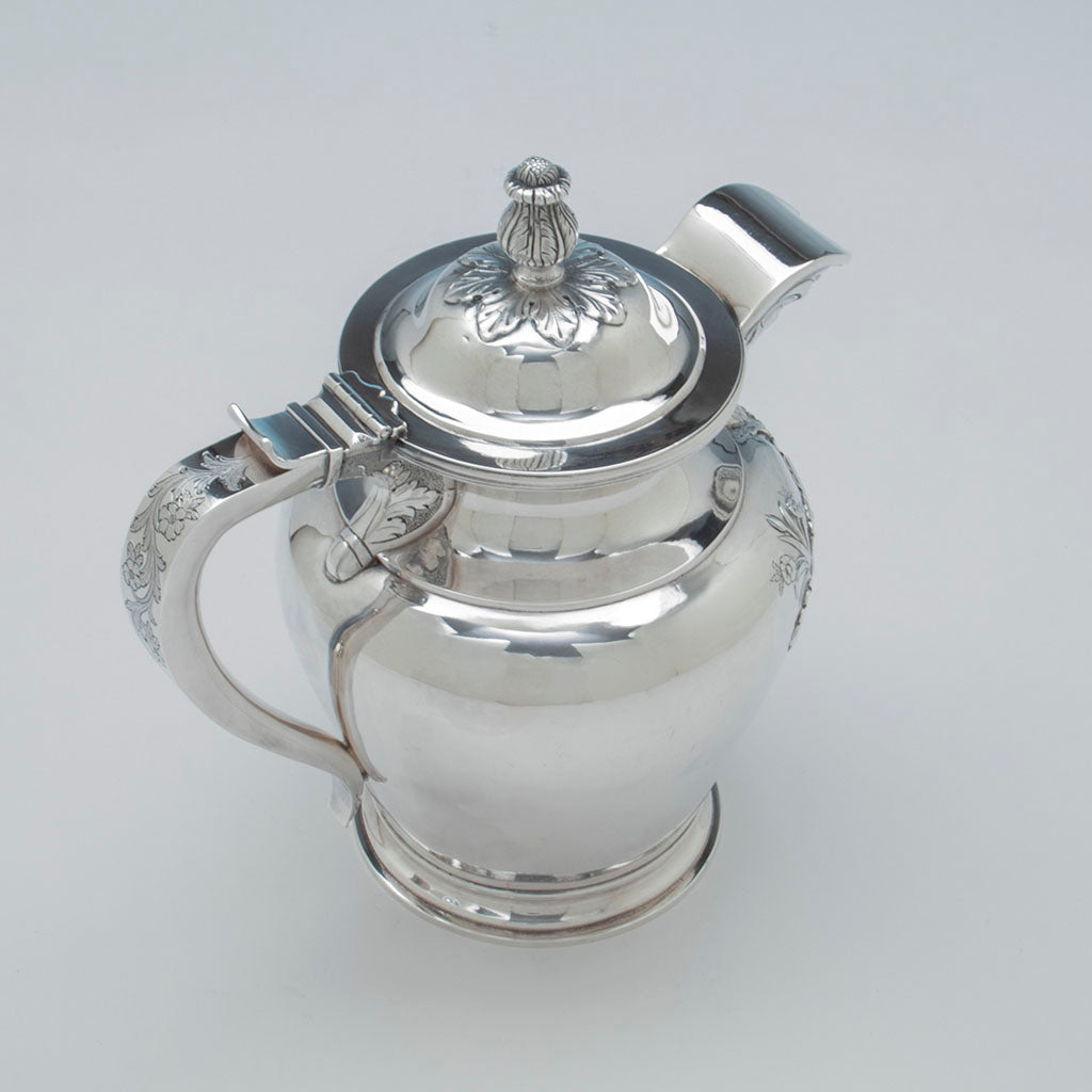 Top of Obadiah Rich (attr.) Coin Silver Lidded Jug retailed by Jones, Lows &amp; Poor, Boston, 1839