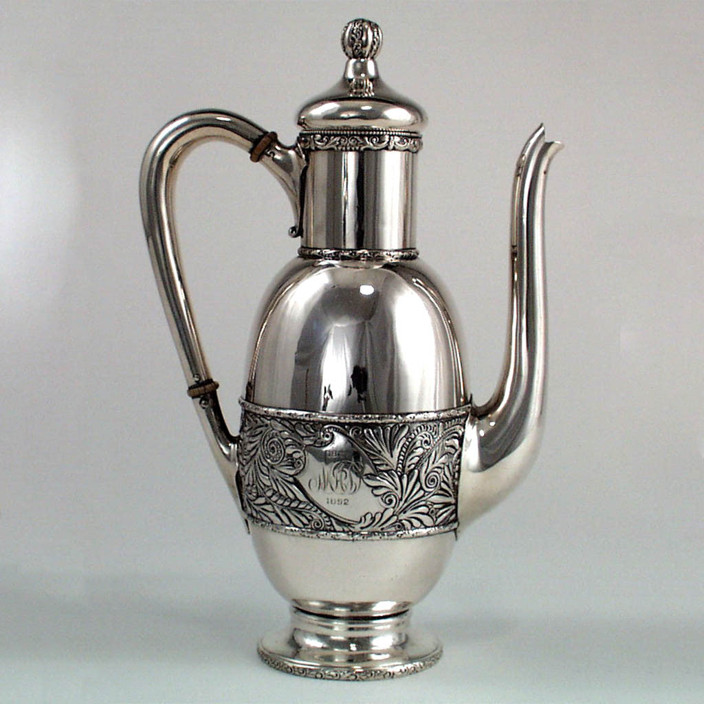 Duhme Sterling Silver Rare Aesthetic Movement Black Coffee Pot, Cincinnati, c. 1892