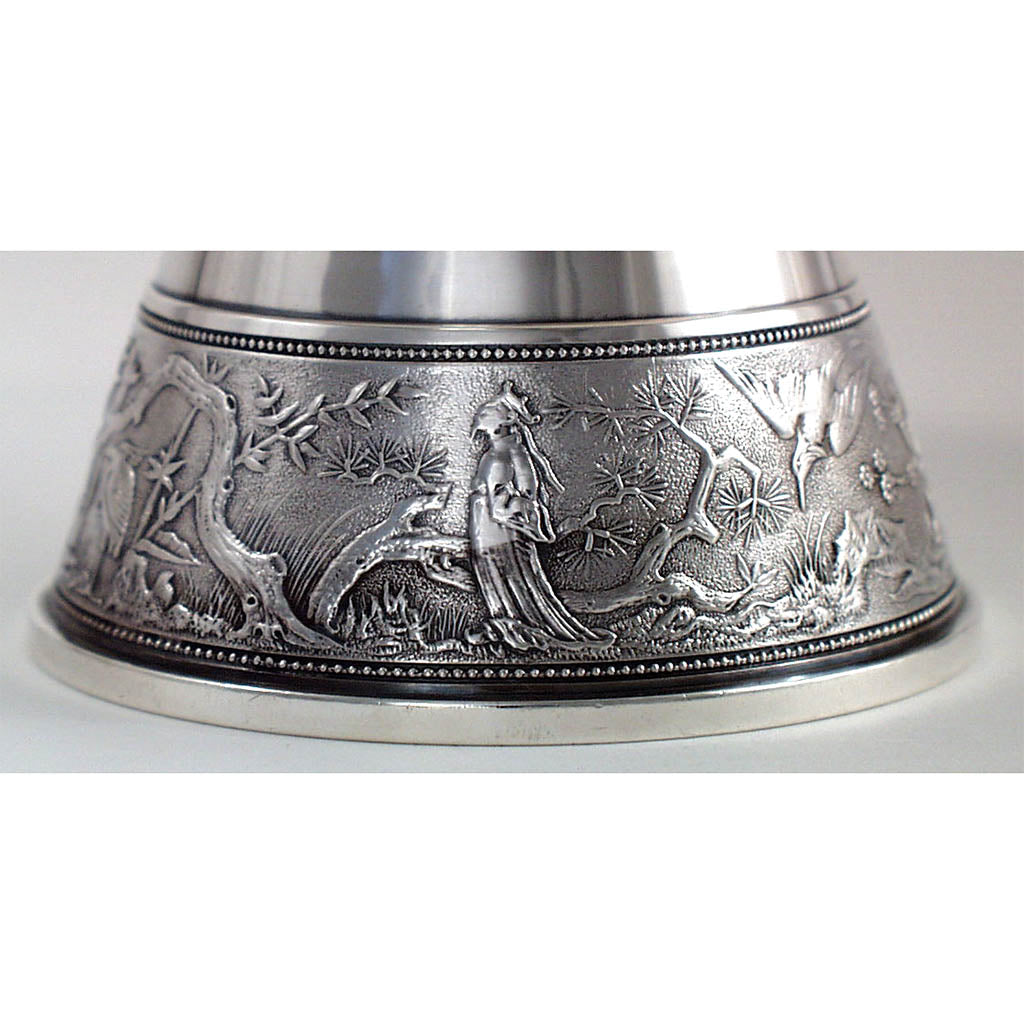 base detail of Gorham &#39;Japanese&#39; pattern Fruit or Centerpiece bowl, c. 1875