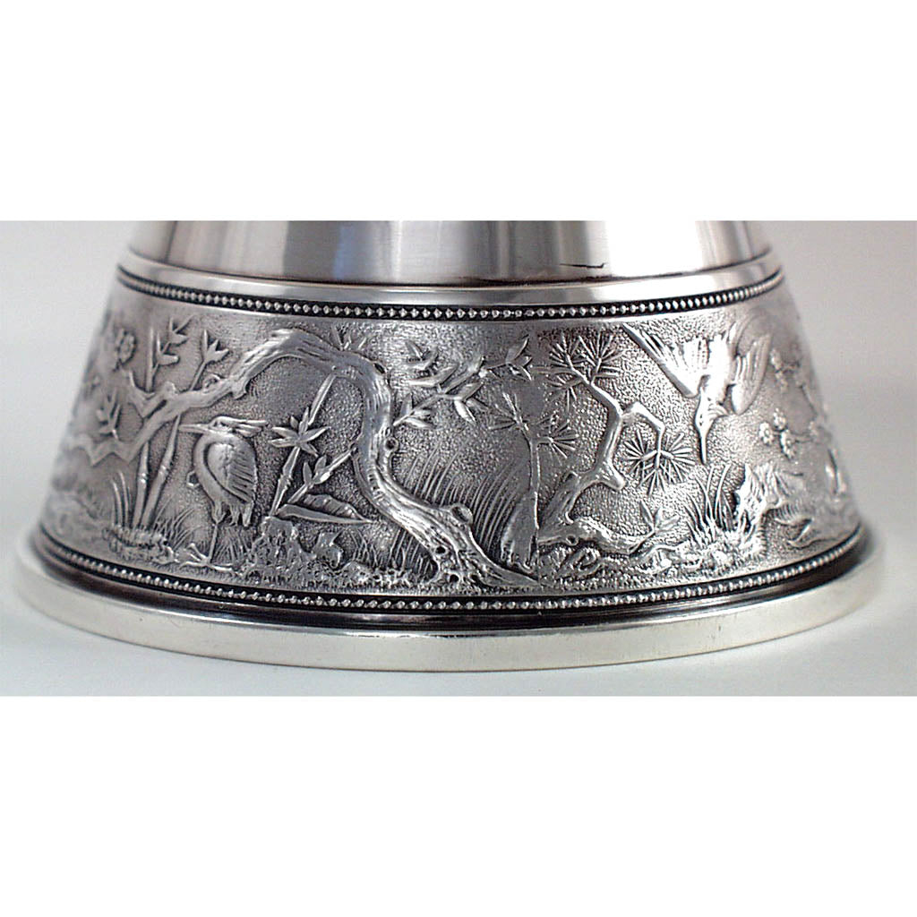 base detail of Gorham &#39;Japanese&#39; pattern Fruit or Centerpiece bowl, c. 1875